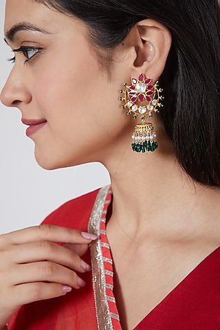 Gold Plated Earrings With Semi Precious Stones In Sterling Silver by IVORINE