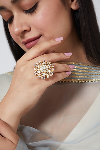 Gold Plated Diamond Ring In Sterling Silver by IVORINE