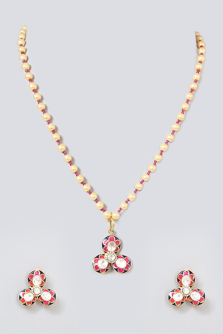 Gold Plated Pearl Necklace Set In Sterling Silver by IVORINE at Pernia's Pop Up Shop