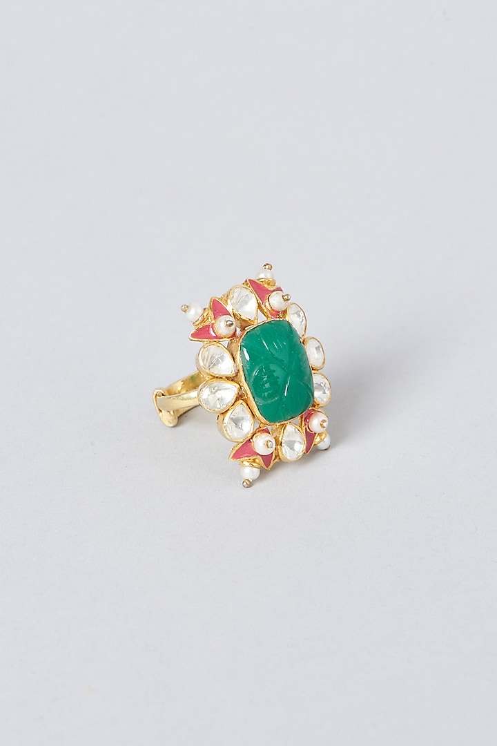 Gold Plated Green Onyx Ring In Sterling Silver by IVORINE