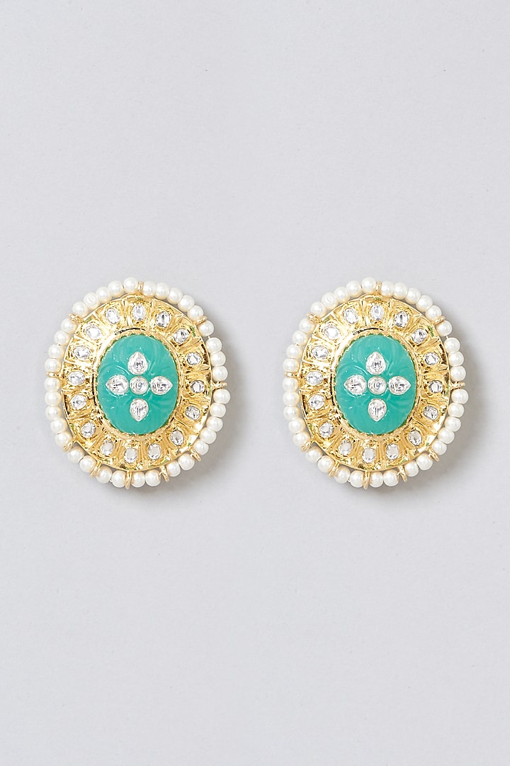 Gold Plated Aqua Chalsy Stud Earrings In Sterling Silver by IVORINE