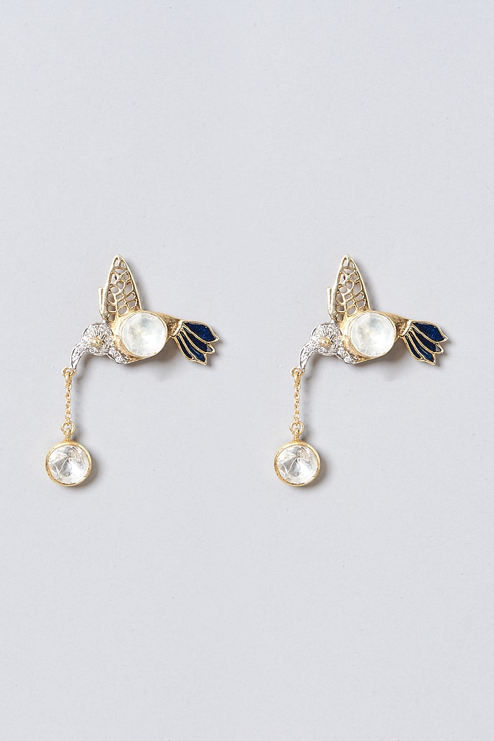 Gold Plated Dangler Earrings With Moissanite Polki In Sterling Silver by IVORINE