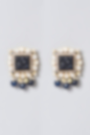 Gold Plated Blue Sapphire Dangler Earrings In Sterling Silver by IVORINE