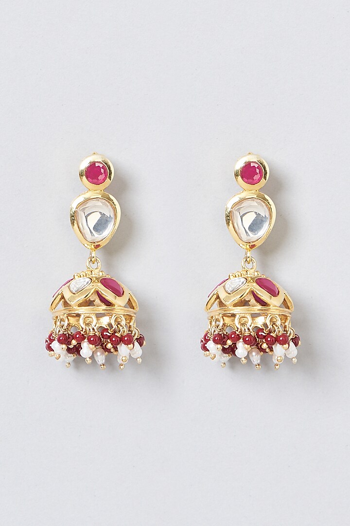 Gold Plated Ruby Dangler Earrings In Sterling Silver by IVORINE