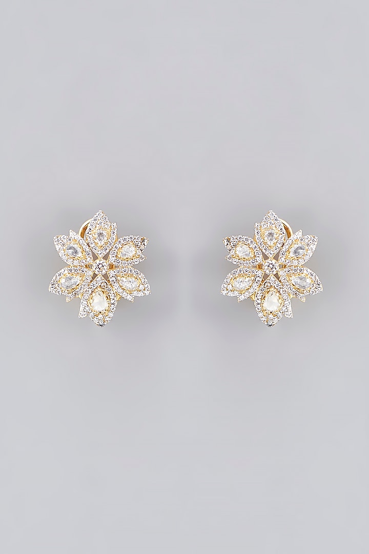 Gold Plated Moissanite Polki Handcrafted Stud Earrings In Sterling Silver by IVORINE at Pernia's Pop Up Shop