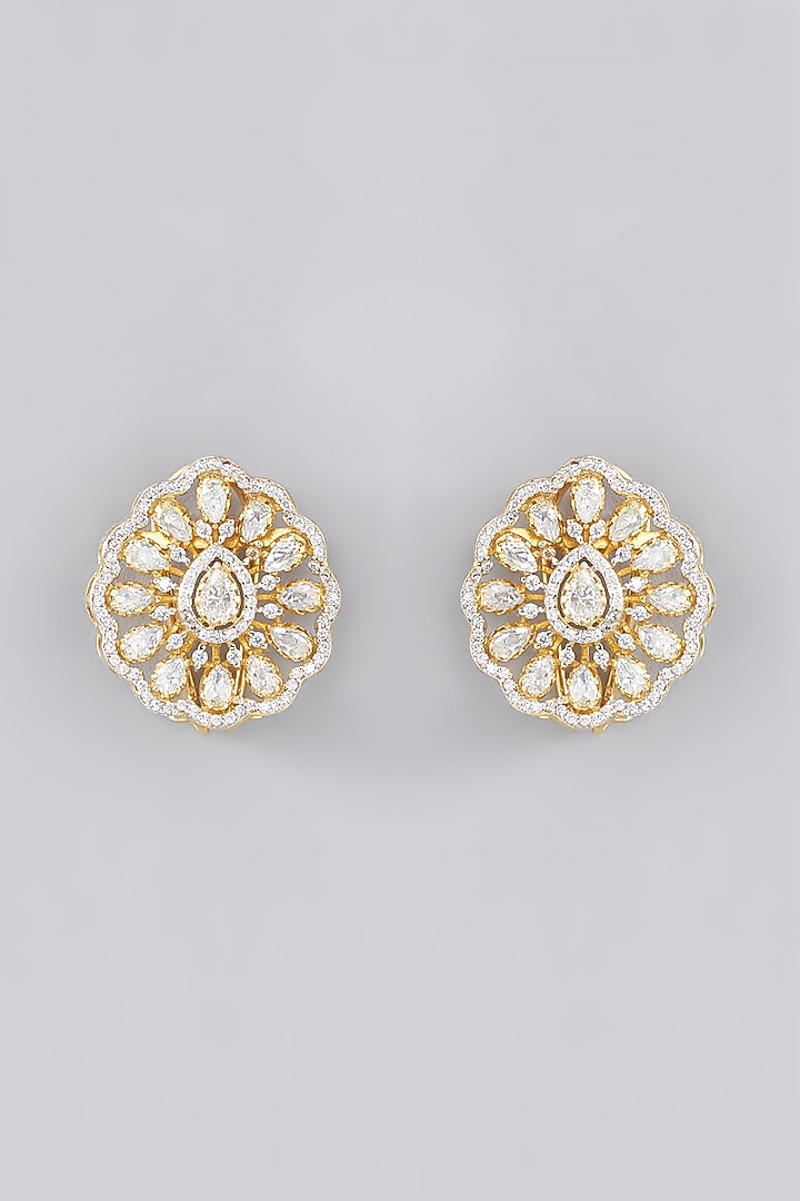 Gold Plated Moissanite Polki Handcrafted Stud Earrings In Sterling Silver by IVORINE at Pernia's Pop Up Shop