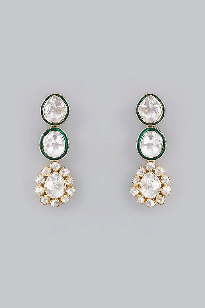 Gold Plated Moissanite Polki Handcrafted Dangler Earrings In Sterling Silver by IVORINE at Pernia's Pop Up Shop
