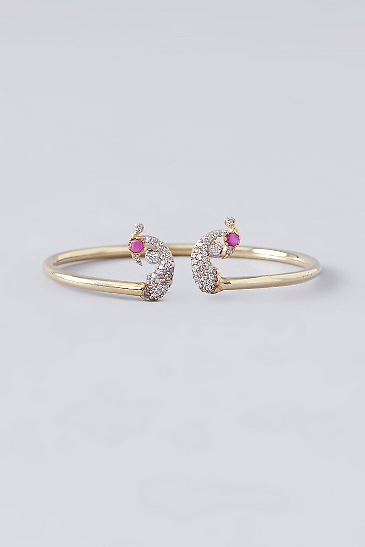 Gold Plated Ruby & Moissanite Polki Handcrafted Cuff In Sterling Silver by IVORINE at Pernia's Pop Up Shop