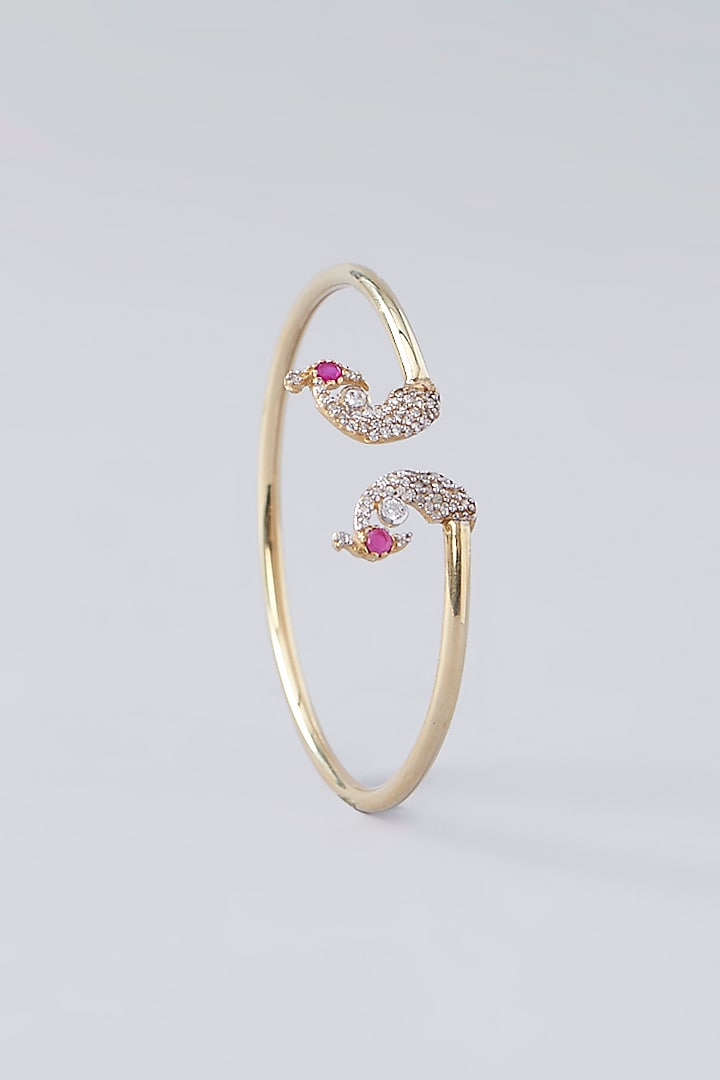 Gold Plated Ruby & Moissanite Polki Handcrafted Cuff In Sterling Silver by IVORINE at Pernia's Pop Up Shop