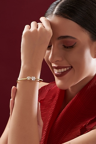 Gold Plated Moissanite Polki Handcrafted Cuff In Sterling Silver by IVORINE