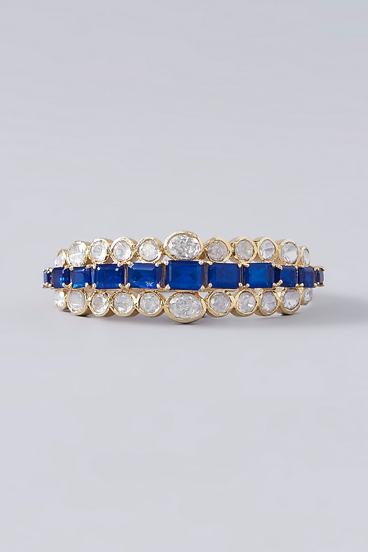 Gold Plated Sapphire & Moissanite Polki Handcrafted Bangle In Sterling Silver by IVORINE at Pernia's Pop Up Shop