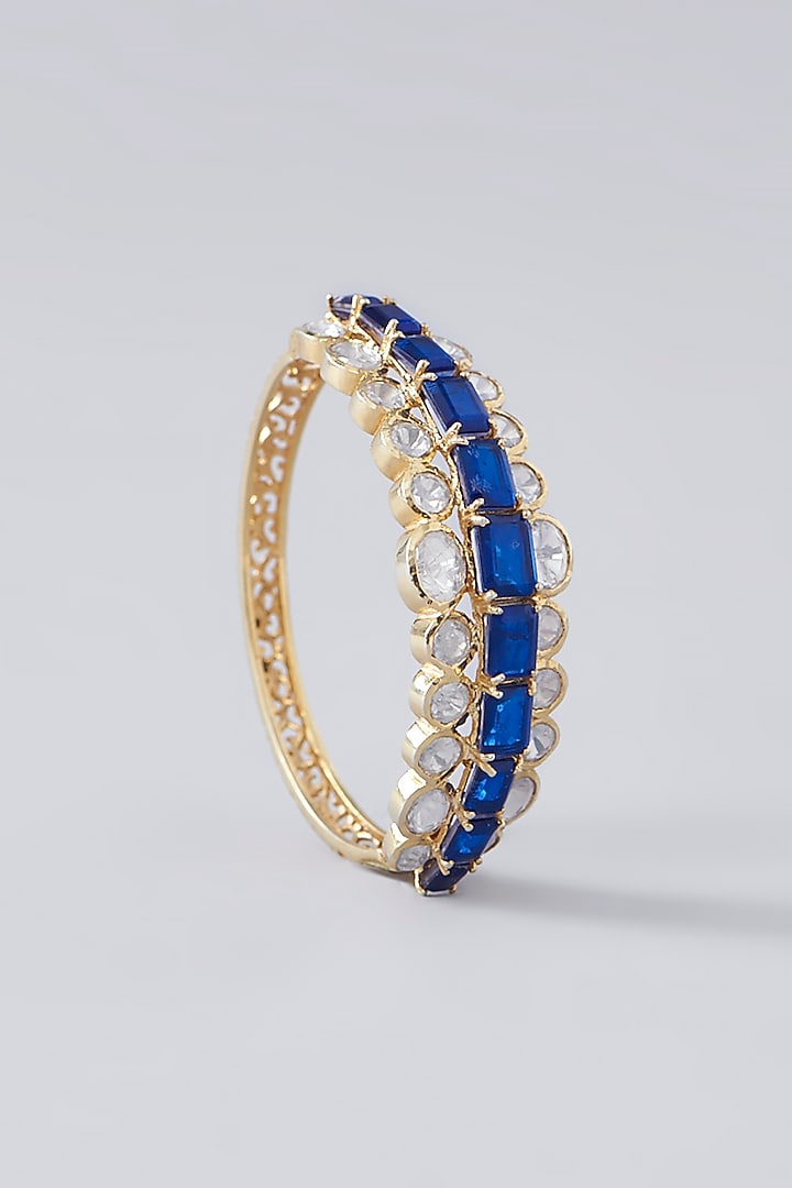 Gold Plated Sapphire & Moissanite Polki Handcrafted Bangle In Sterling Silver by IVORINE at Pernia's Pop Up Shop