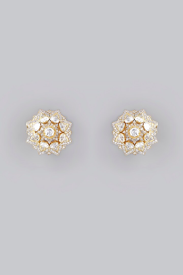 Gold Plated Moissanite Polki Handcrafted Stud Earrings In Sterling Silver by IVORINE at Pernia's Pop Up Shop