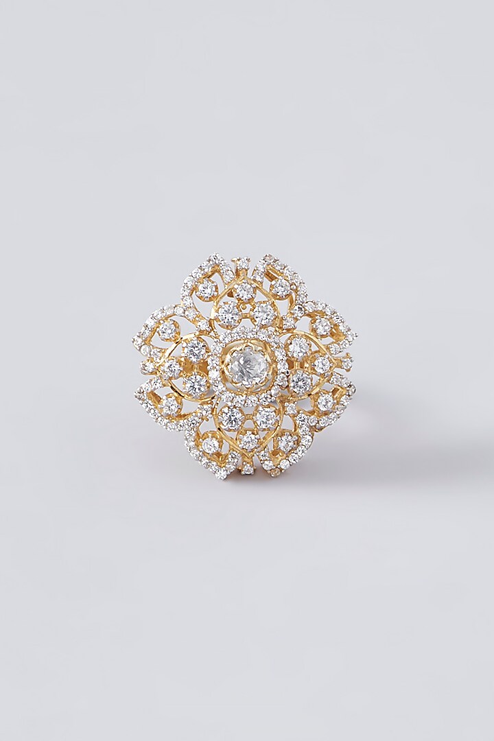 Gold Plated Moissanite Polki Handcrafted Ring In Sterling Silver by IVORINE at Pernia's Pop Up Shop