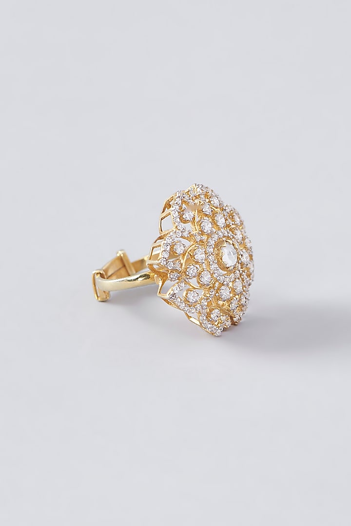 Gold Plated Moissanite Polki Handcrafted Ring In Sterling Silver by IVORINE at Pernia's Pop Up Shop