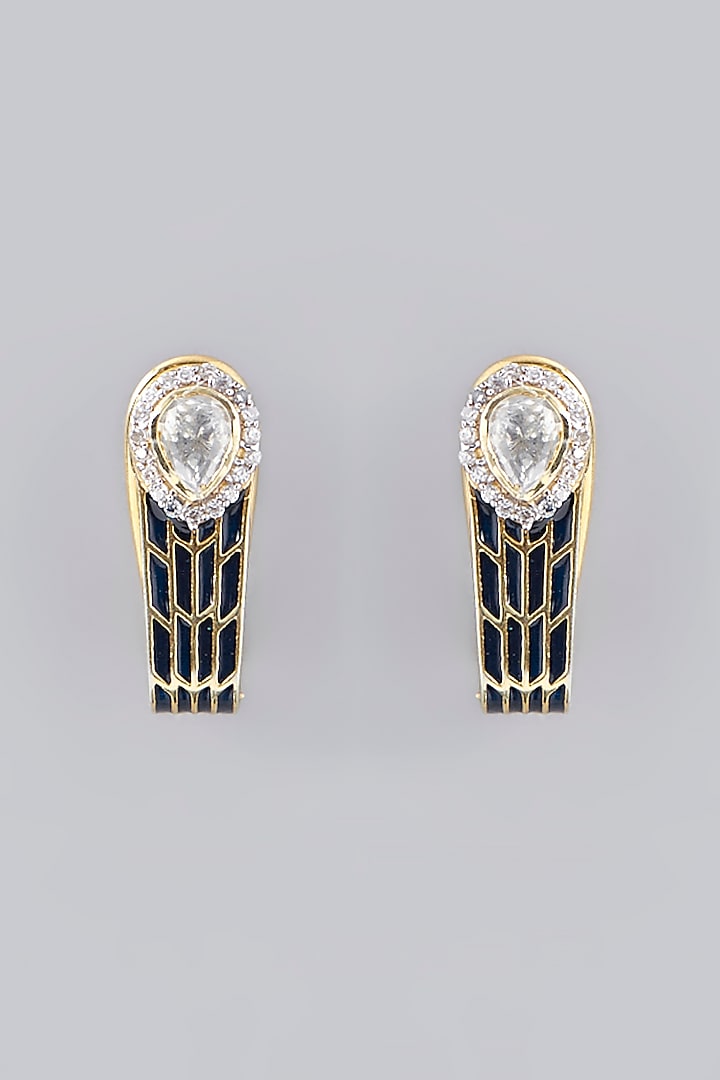 Gold Plated Blue Stones & Moissanite Polki Handcrafted Stud Earrings In Sterling Silver by IVORINE at Pernia's Pop Up Shop