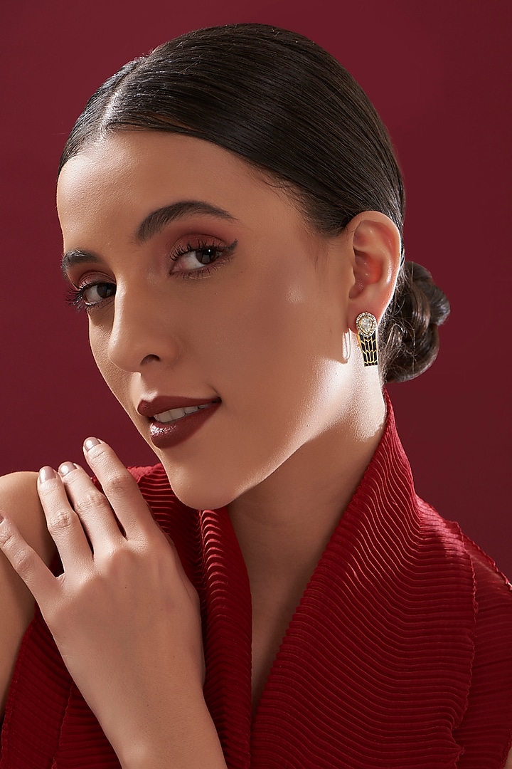 Gold Plated Blue Stones & Moissanite Polki Handcrafted Stud Earrings In Sterling Silver by IVORINE at Pernia's Pop Up Shop