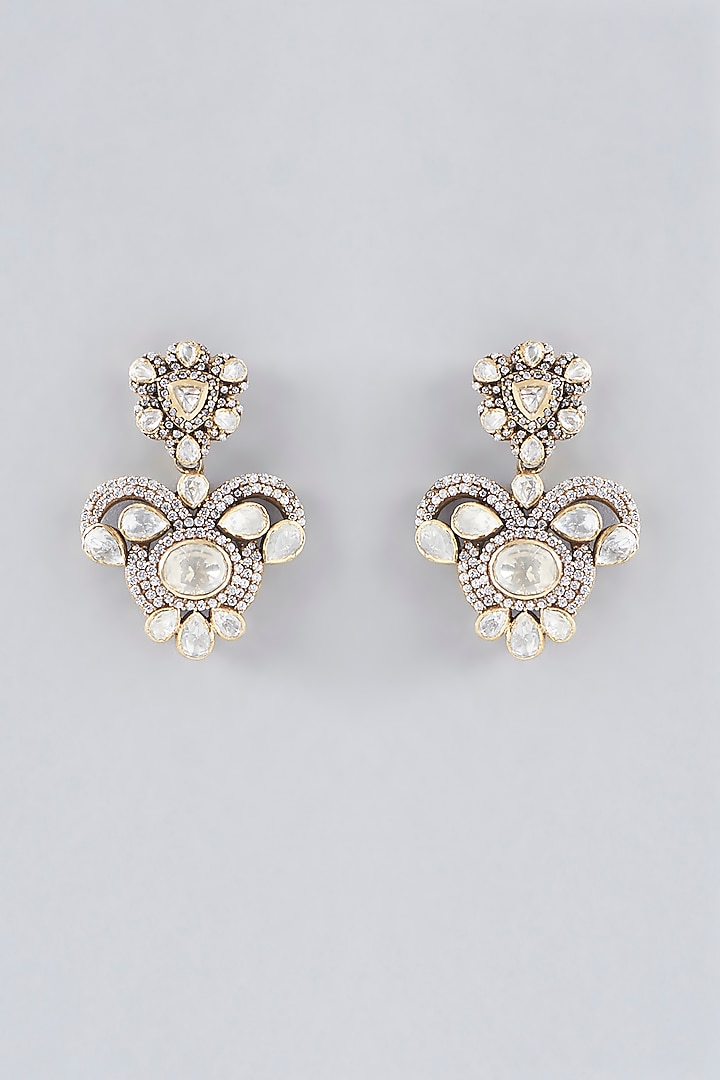Gold Plated Moissanite Polki Handcrafted Dangler Earrings In Sterling Silver by IVORINE at Pernia's Pop Up Shop