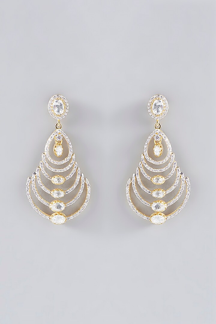 Gold Plated Moissanite Polki Handcrafted Dangler Earrings In Sterling Silver by IVORINE at Pernia's Pop Up Shop
