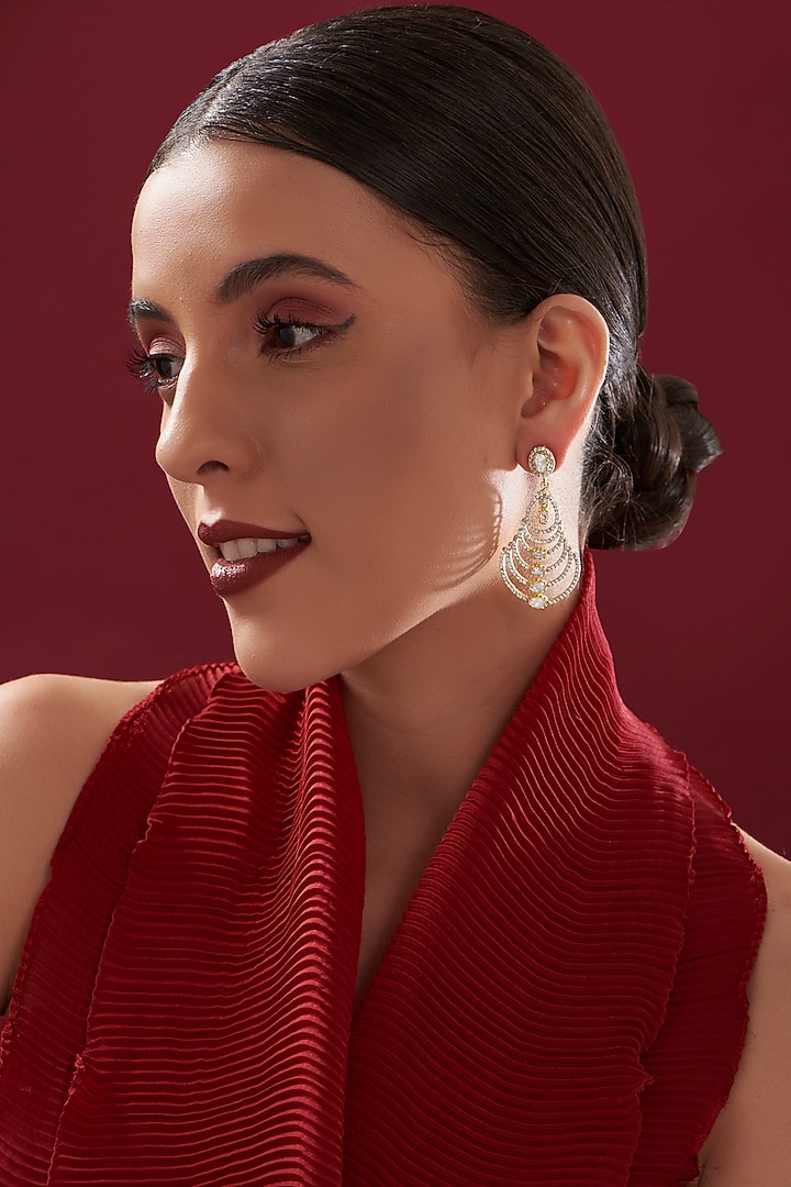 Gold Plated Moissanite Polki Handcrafted Dangler Earrings In Sterling Silver by IVORINE at Pernia's Pop Up Shop