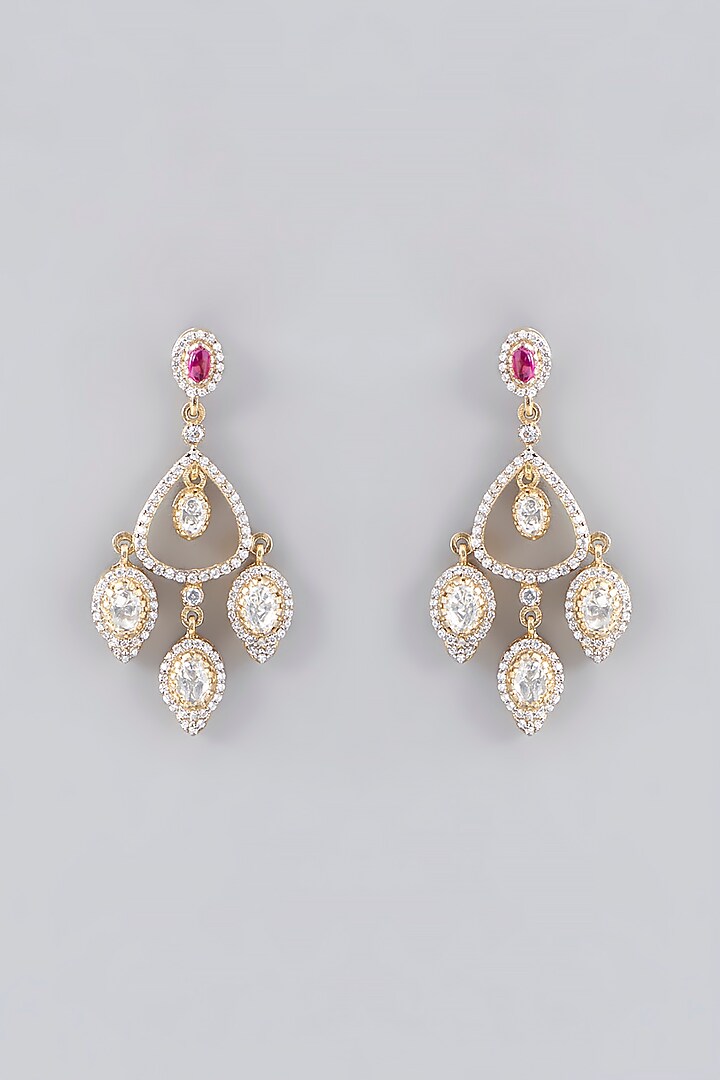 Gold Plated Ruby & Moissanite Polki Handcrafted Dangler Earrings In Sterling Silver by IVORINE at Pernia's Pop Up Shop
