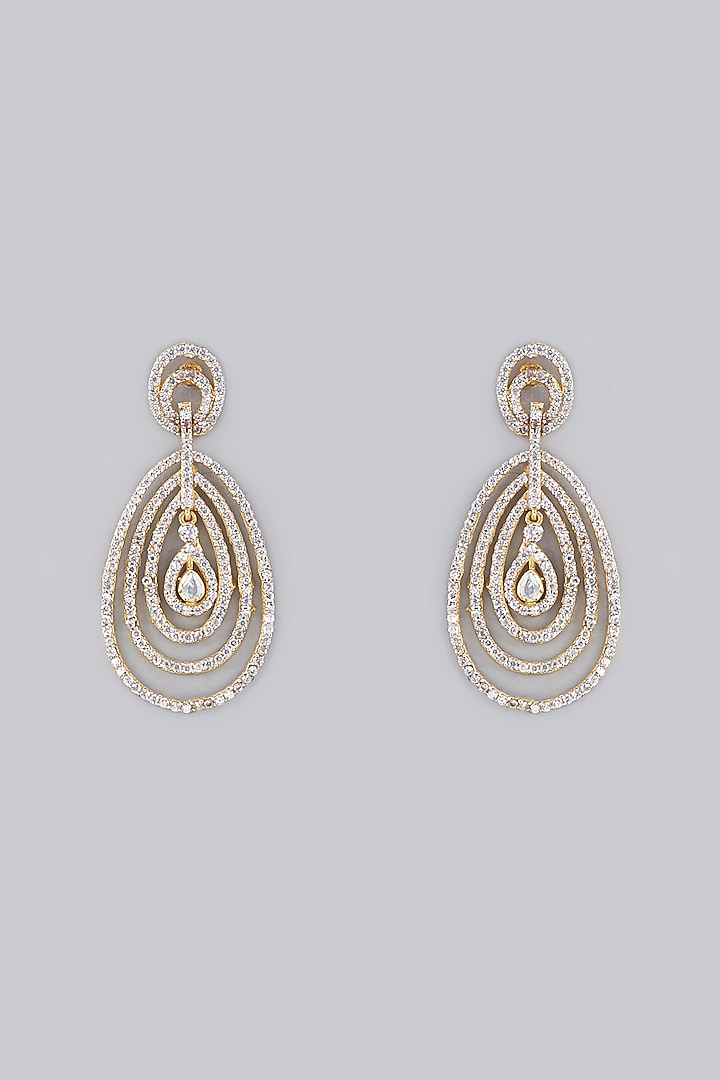 Gold Plated Moissanite Polki Handcrafted Dangler Earrings In Sterling Silver by IVORINE at Pernia's Pop Up Shop