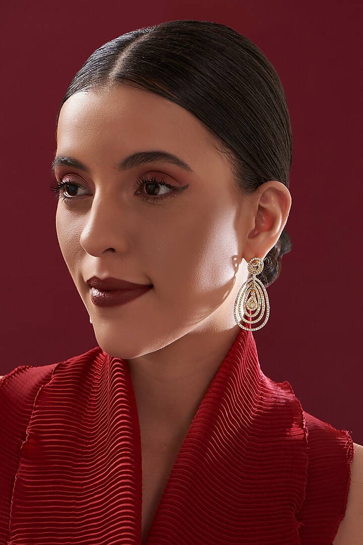 Gold Plated Moissanite Polki Handcrafted Dangler Earrings In Sterling Silver by IVORINE at Pernia's Pop Up Shop