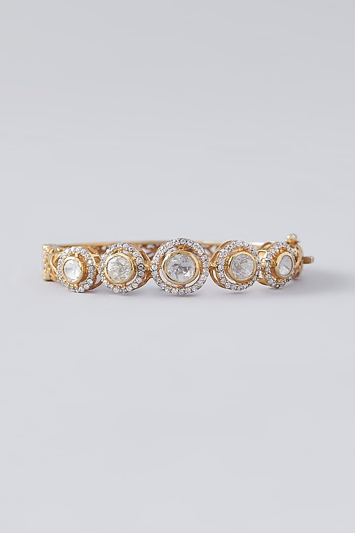Gold Plated Moissanite Polki Handcrafted Bangle In Sterling Silver by IVORINE at Pernia's Pop Up Shop
