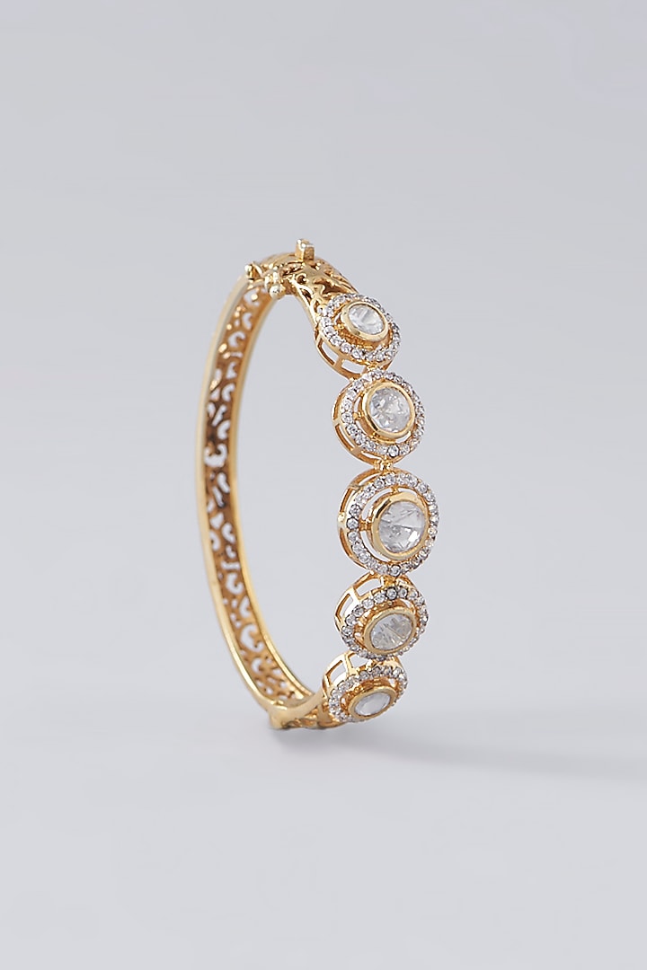 Gold Plated Moissanite Polki Handcrafted Bangle In Sterling Silver by IVORINE at Pernia's Pop Up Shop