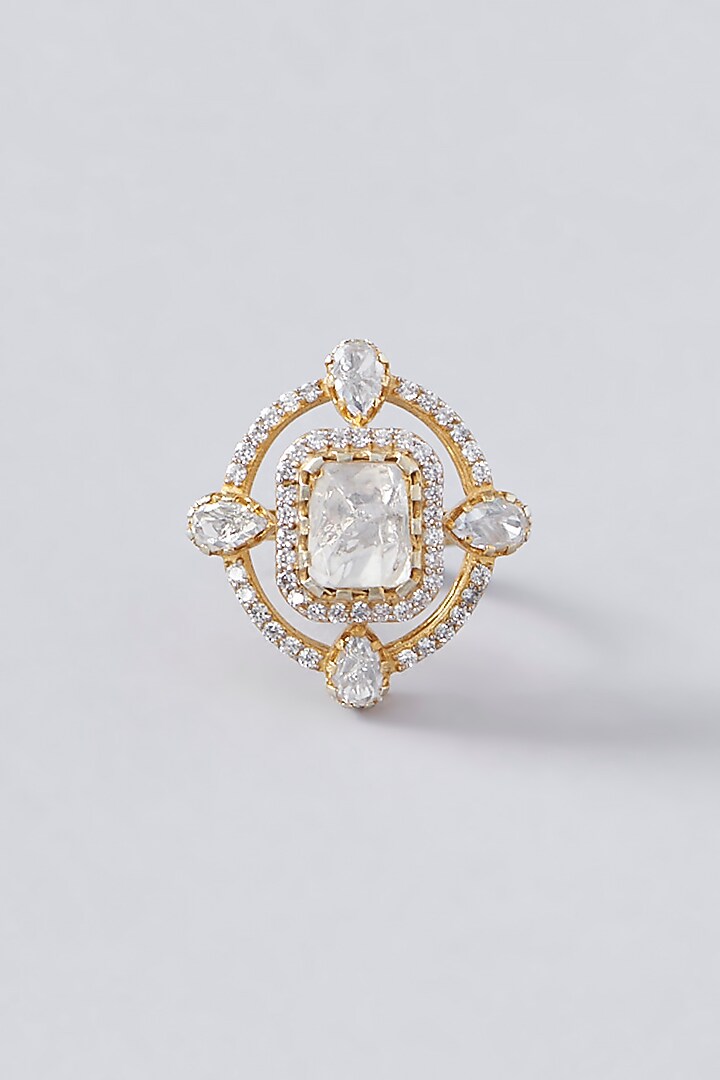 Gold Plated Moissanite Polki Handcrafted Ring In Sterling Silver by IVORINE at Pernia's Pop Up Shop