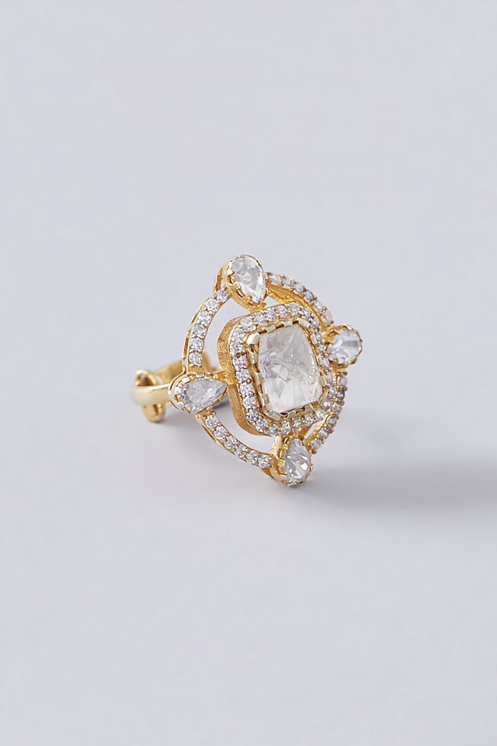 Gold Plated Moissanite Polki Handcrafted Ring In Sterling Silver by IVORINE at Pernia's Pop Up Shop