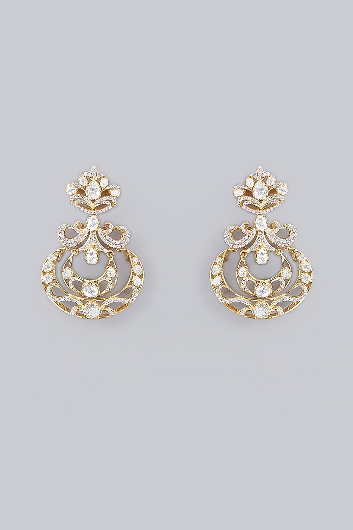 Gold Plated Moissanite Polki Handcrafted Dangler Earrings In Sterling Silver by IVORINE at Pernia's Pop Up Shop