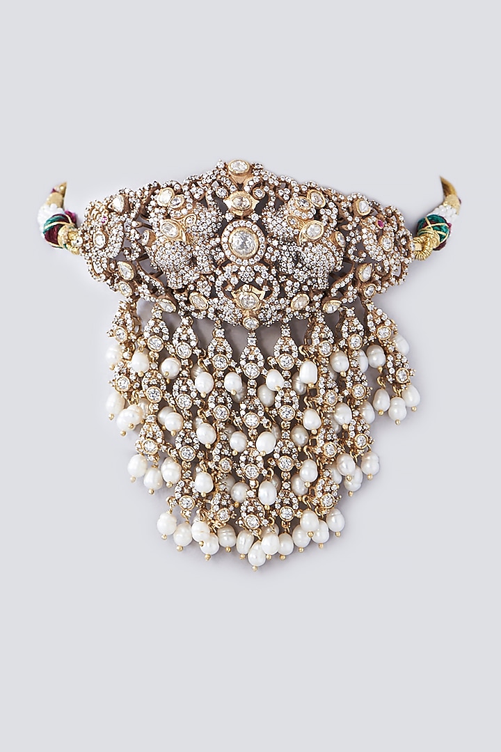 Gold Plated Moissanite Polki Handcrafted Choker Necklace In Sterling Silver by IVORINE at Pernia's Pop Up Shop