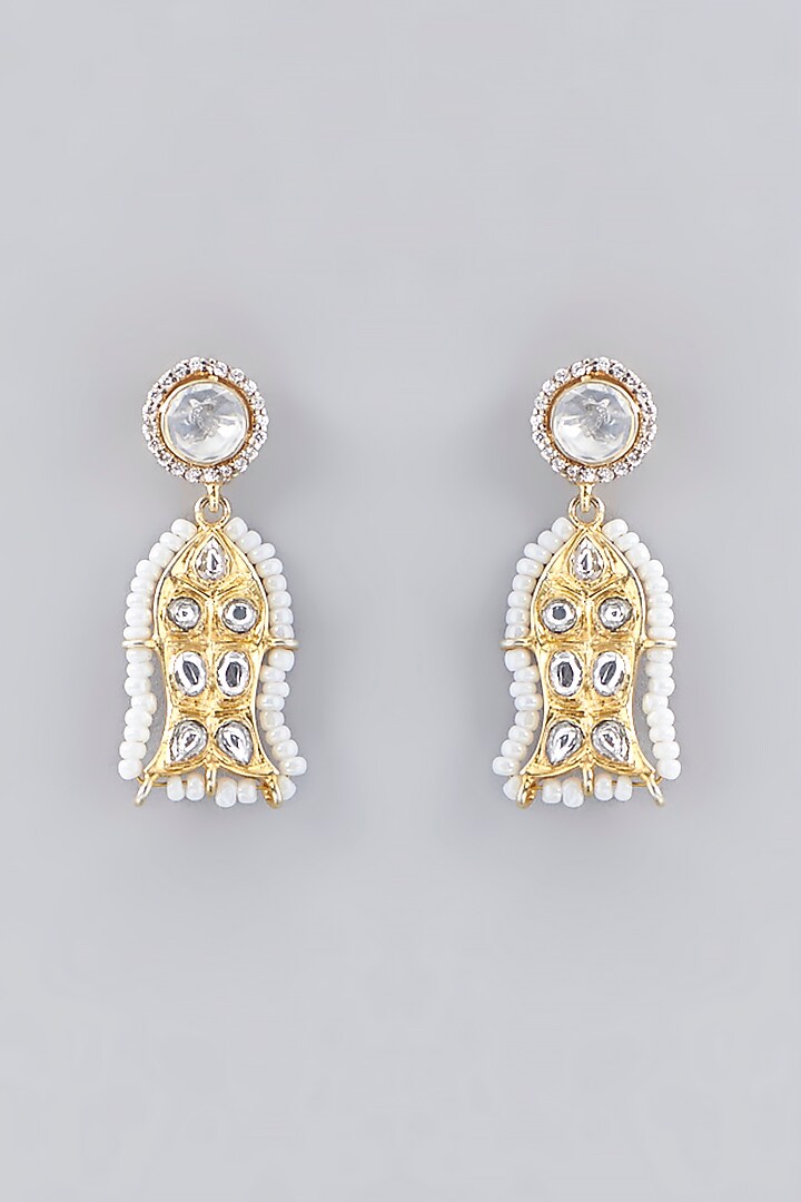 Gold Plated Moissanite Polki Handcrafted Dangler Earrings In Sterling Silver by IVORINE at Pernia's Pop Up Shop