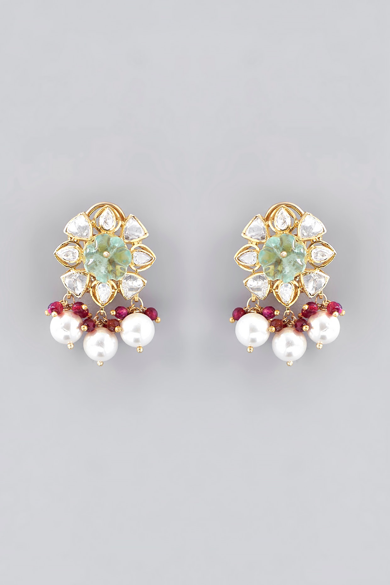 Round Ruby & Diamond Halo with Yellow Gold Bead Halo Drop Earrings in Two  Tone | Borsheims