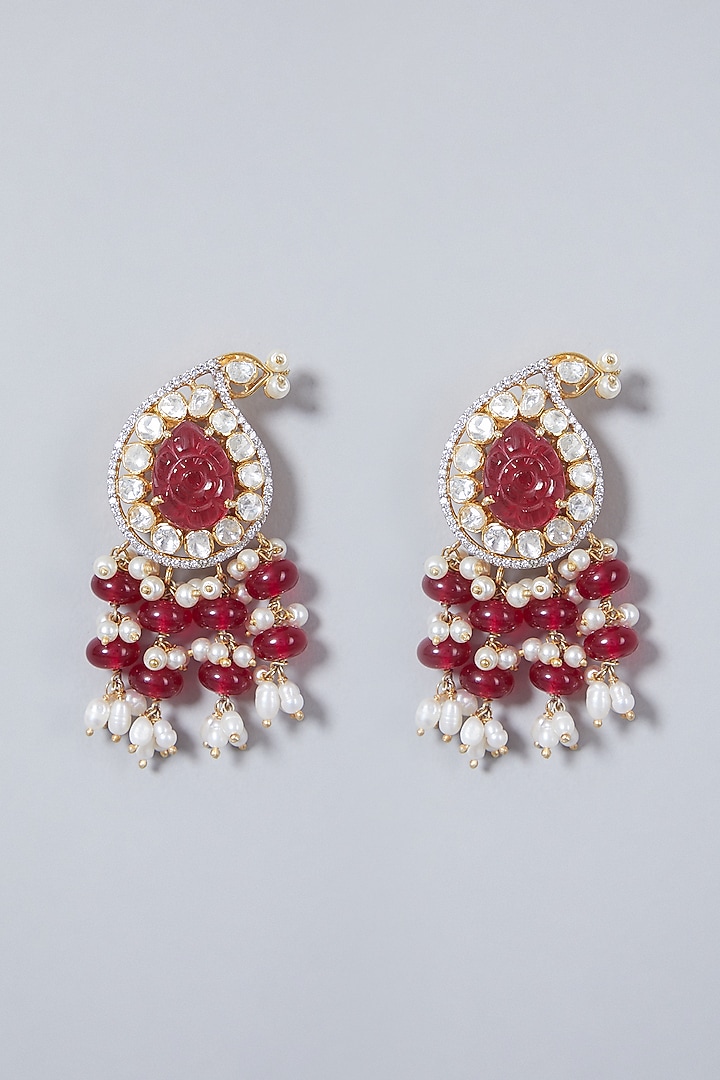 Gold Plated Kundan Polki Handcrafted Earrings In Sterling Silver by IVORINE at Pernia's Pop Up Shop