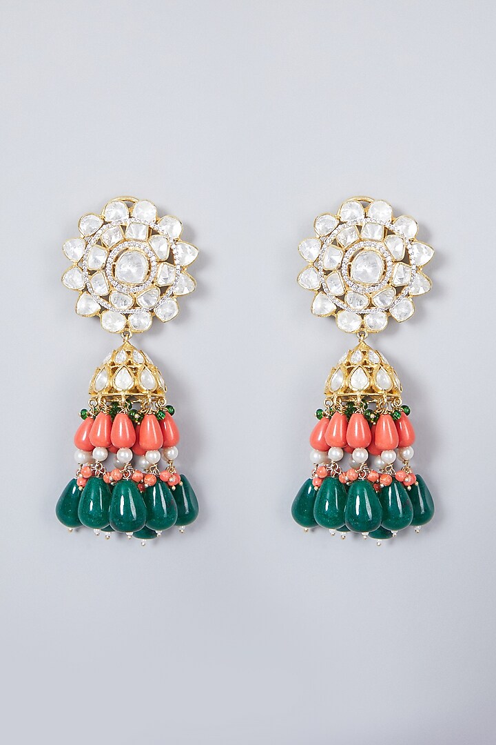 Gold Plated Kundan Polki & Pearl Earrings In Sterling Silver by IVORINE at Pernia's Pop Up Shop