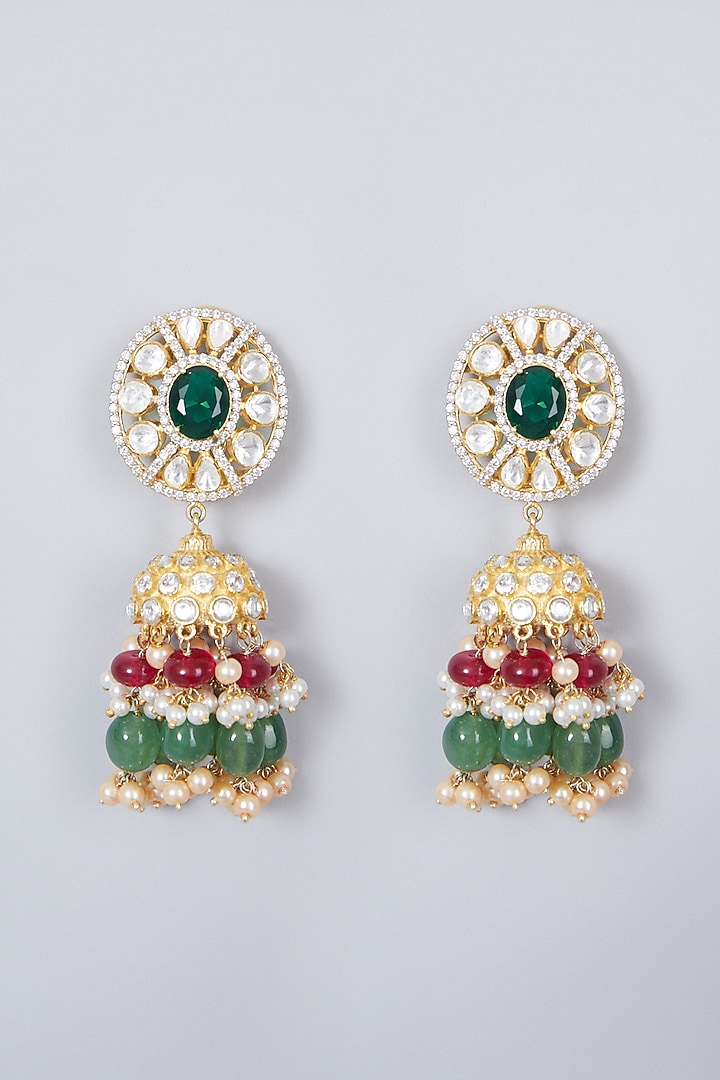 Gold Plated Ruby & Kundan Polki Earrings In Sterling Silver by IVORINE at Pernia's Pop Up Shop