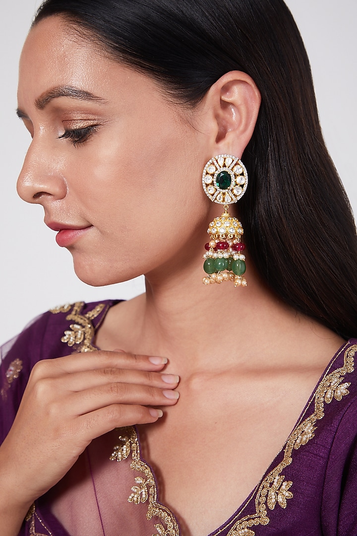 Gold Plated Ruby & Kundan Polki Earrings In Sterling Silver by IVORINE at Pernia's Pop Up Shop