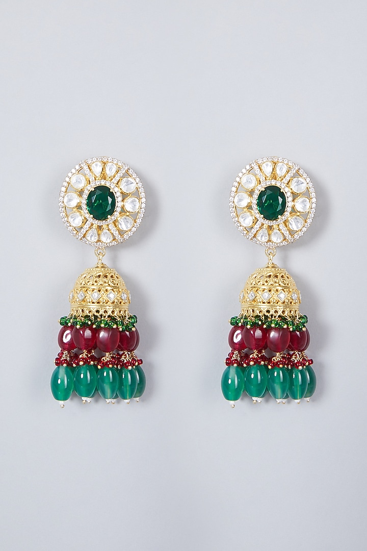 Gold Plated Kundan Polki & Emerald Earrings In Sterling Silver by IVORINE at Pernia's Pop Up Shop