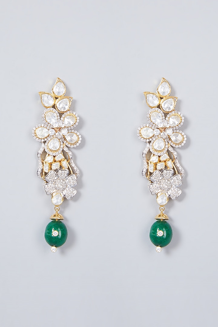 Gold Plated Emerald & Kundan Polki Necklace Set by IVORINE at Pernia's Pop Up Shop