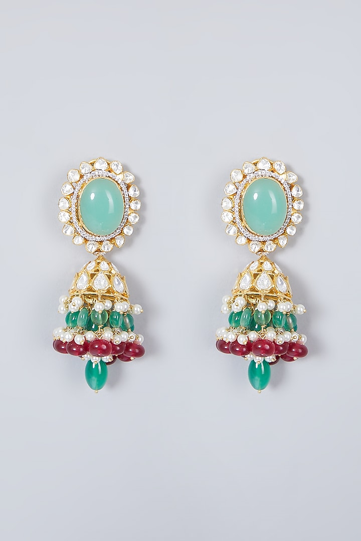 Gold Plated Kundan Polki & Bead Earrings In Sterling Silver by IVORINE at Pernia's Pop Up Shop