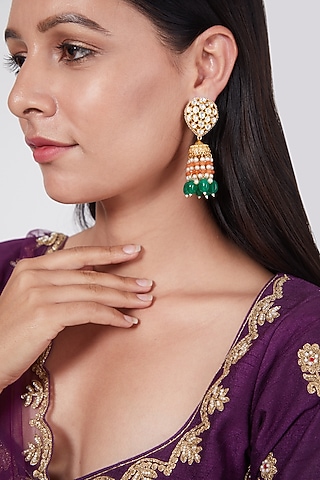 Gold Plated Pearl & Bead Earrings In Sterling Silver by IVORINE