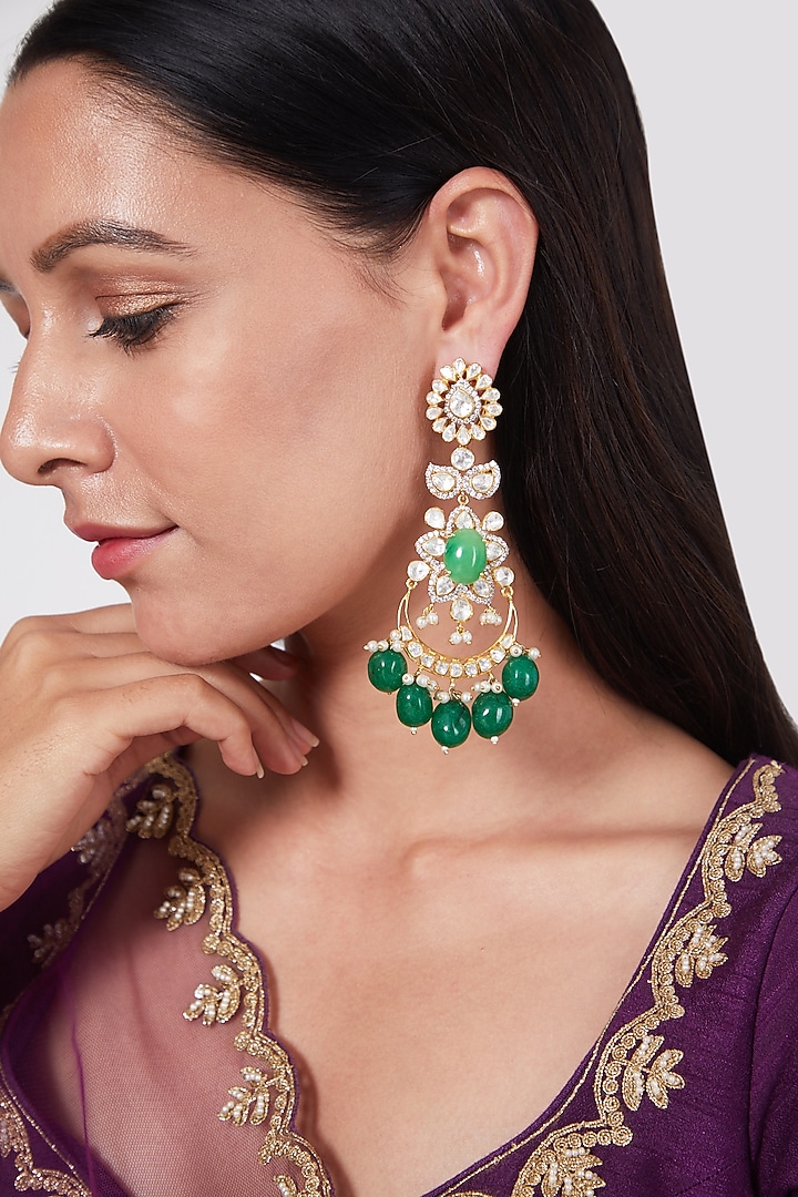Gold Plated Emerald Beaded Earrings In Sterling Silver by IVORINE at Pernia's Pop Up Shop