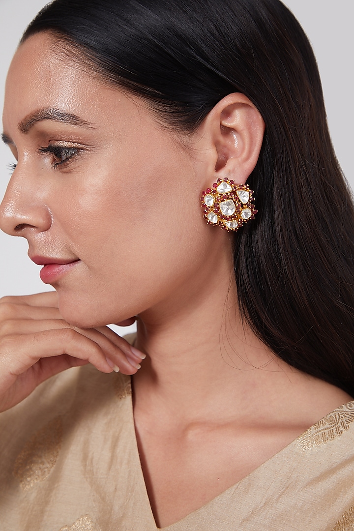 Gold Plated Ruby & Pearl Earrings In Sterling Silver by IVORINE