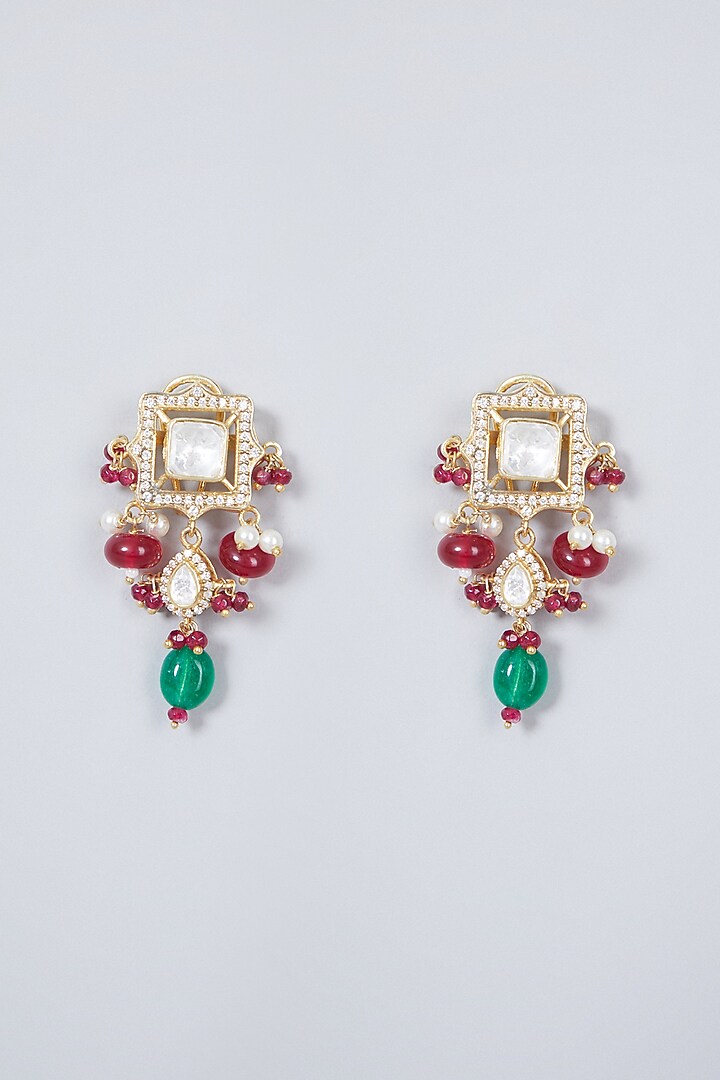 Gold Plated Kundan Polki Necklace Set In Sterling Silver by IVORINE at Pernia's Pop Up Shop