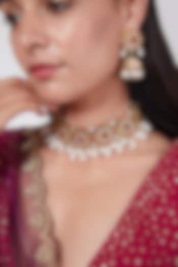 Gold Plated Navratna Stone Necklace Set In Sterling Silver by IVORINE at Pernia's Pop Up Shop