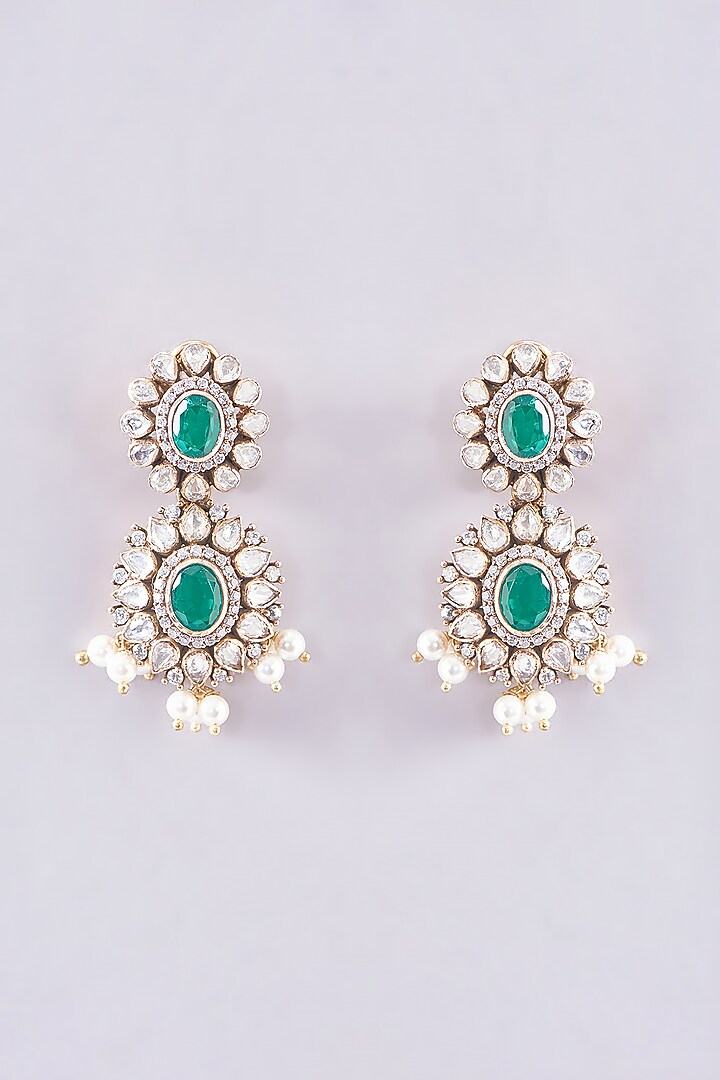 Gold Plated Moissanite Polki & Emerald Stone Handcrafted Necklace Set In Sterling Silver by IVORINE at Pernia's Pop Up Shop