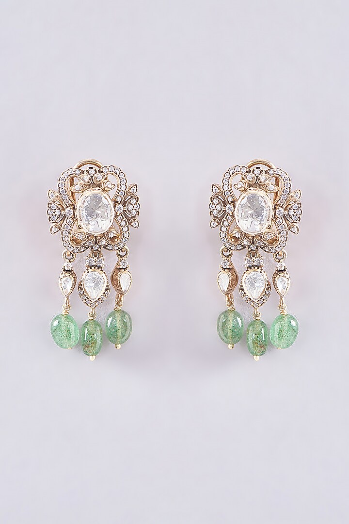 Gold Plated Moissanite Polki & Prehnite Stone Handcrafted Necklace Set In Sterling Silver by IVORINE at Pernia's Pop Up Shop