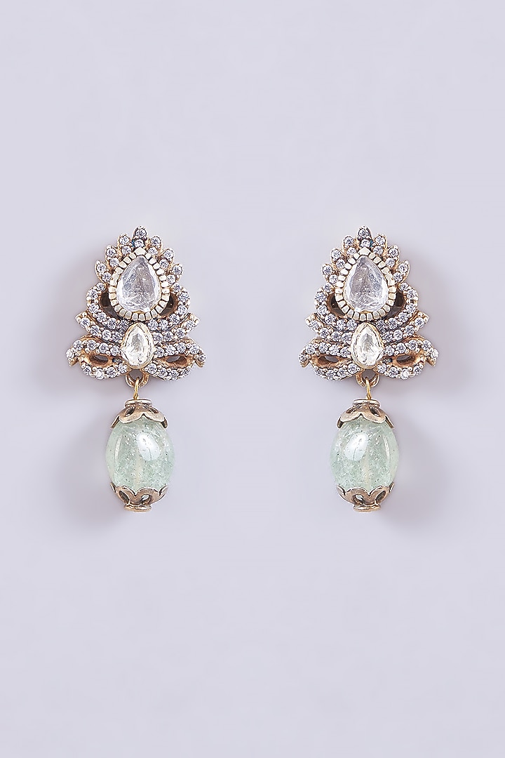 Gold Plated Moissanite Polki & Drop Dangler Earrings In Sterling Silver by IVORINE at Pernia's Pop Up Shop
